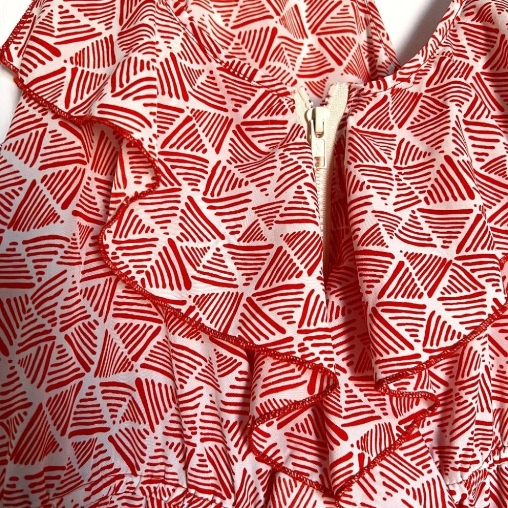 Bee Stitched Orange Geometric Tribal Zip-Up Dress Large